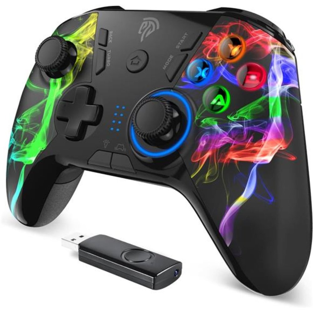 Wireless PC Controller, Dual-Vibration Gamepad Gaming Controller - Black
